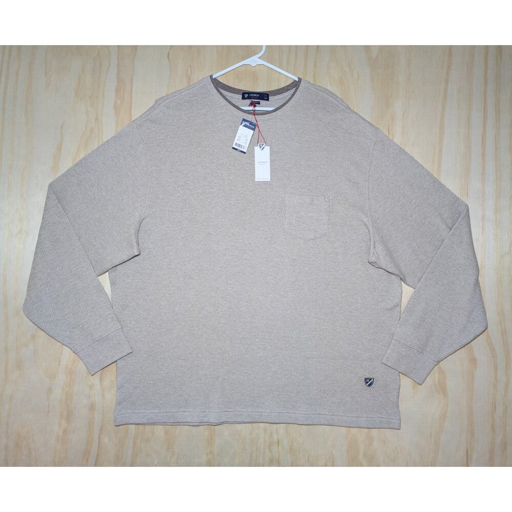 Cremieux Men's XXL Long Sleeve Thermal Textured Shirt Beige Pocket Cotton NWT